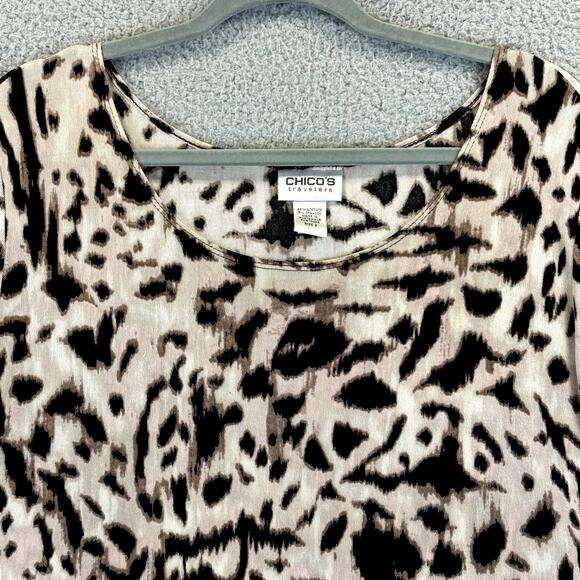 Chicos Top Large Mob Wife Leopard Boho Animal Print Slinky Stretchy Bold Travel - Picture 2 of 10